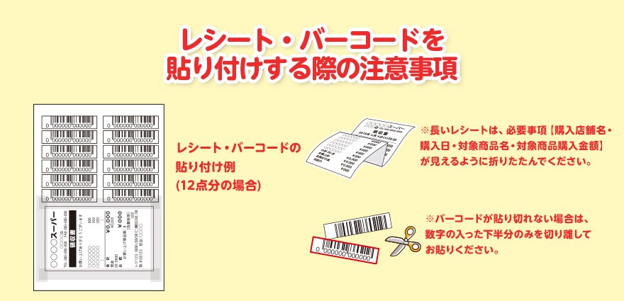 レシート・バーコードを貼り付けする際の注意事項