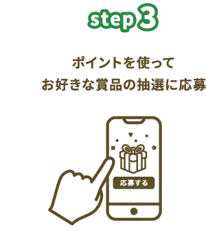 step3　ポイントを使ってお好きな賞品の抽選に応募