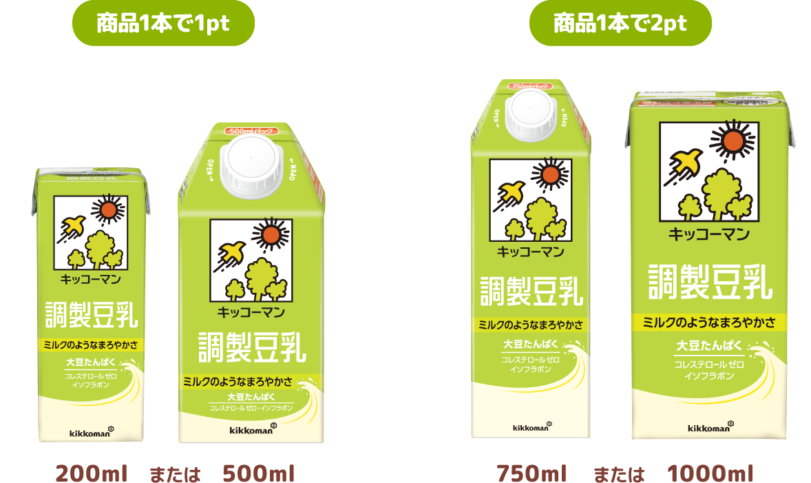 200ml または 500ml 1本1pt、750ml または 1000ml 1本2pt