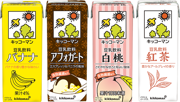 キッコーマン豆乳飲料 バナナ、アフォガート、白桃、紅茶
